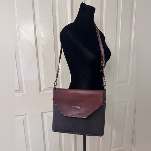 R RIVETER Bag Brown Leather Black Canvas Flap Crossbody Purse Handmade In USA - Picture 2 of 16